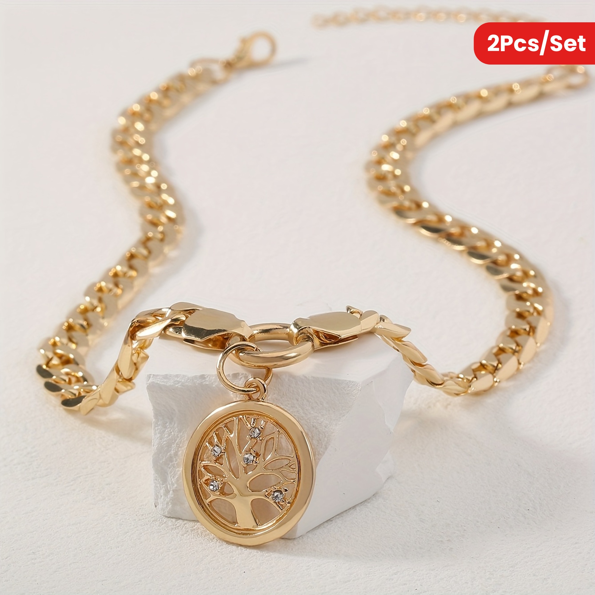 Life Tree Pendant Necklace Cuban Link Chain Chunky Statement Accessories