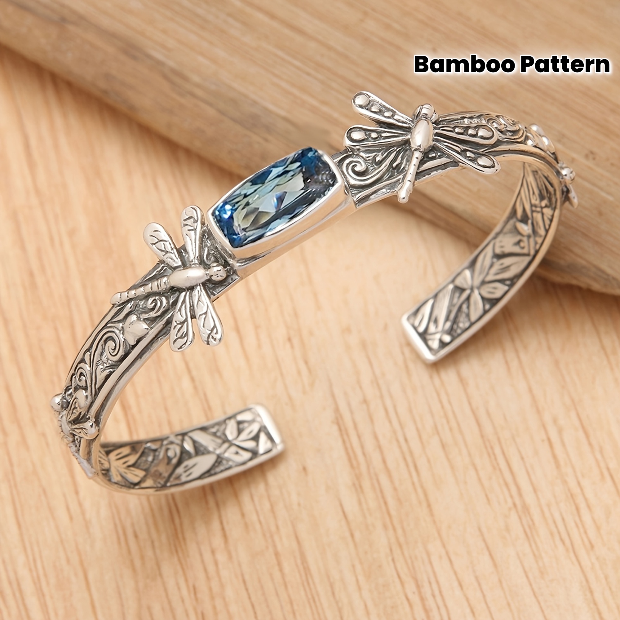 TEMU A -sided Bangle Featuring A Dragonfly Design, With Inlay And Synthetic Zirconia. This Dragonfly Bangle, Designed With A Bamboo Motif, Is And Events