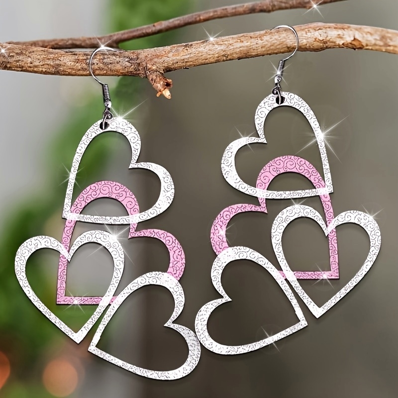 Hollow Heart Dangle Earrings Acrylic Jewelry Gift