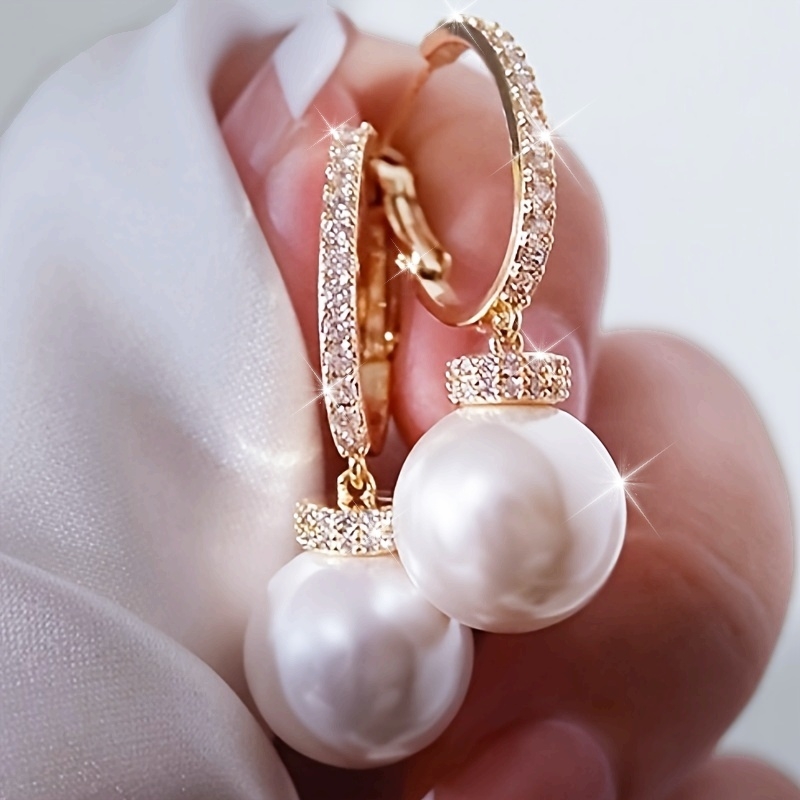 Classic Style Golden Hoop Earrings with Faux Pearl Pendant