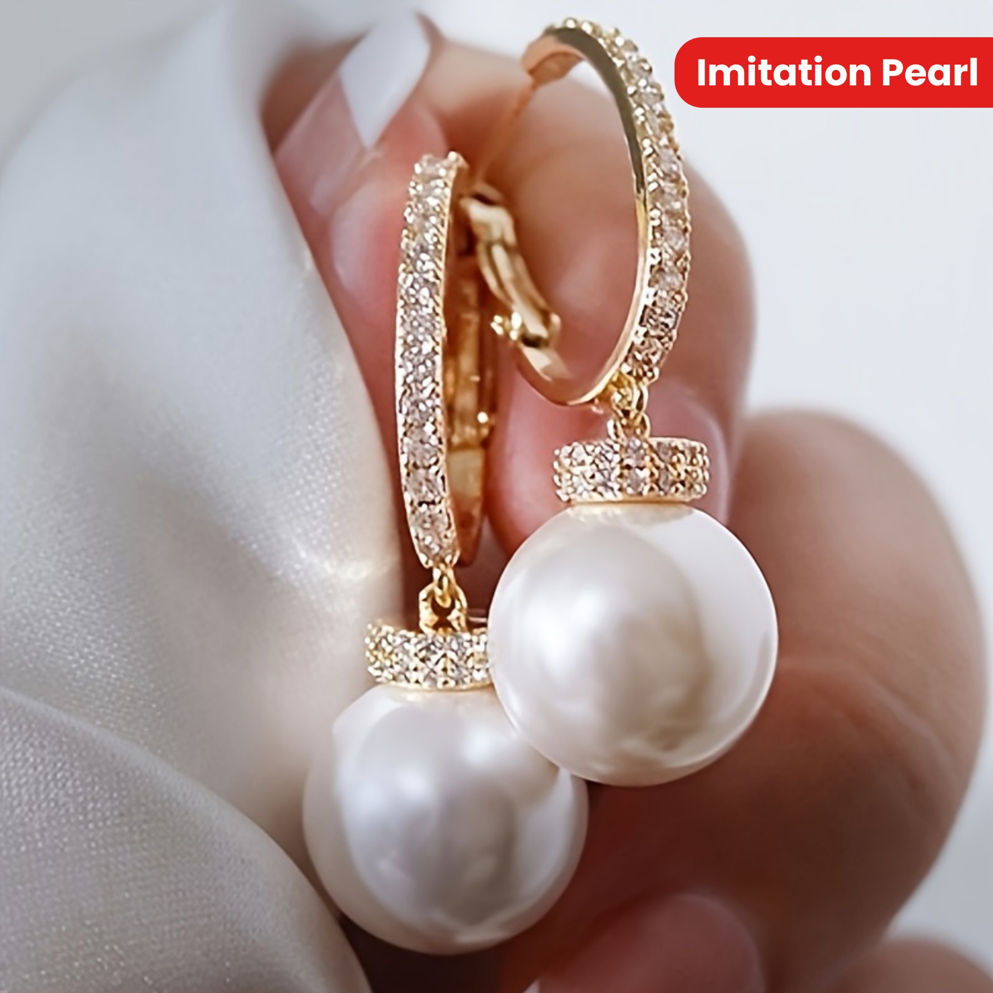 Classic Style Golden Hoop Earrings with Faux Pearl Pendant