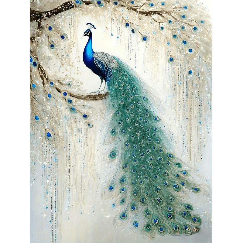 stylish 5d peacock diamond painting kit vibrant acrylic craft set with     tree branch background suitable for   wall decor