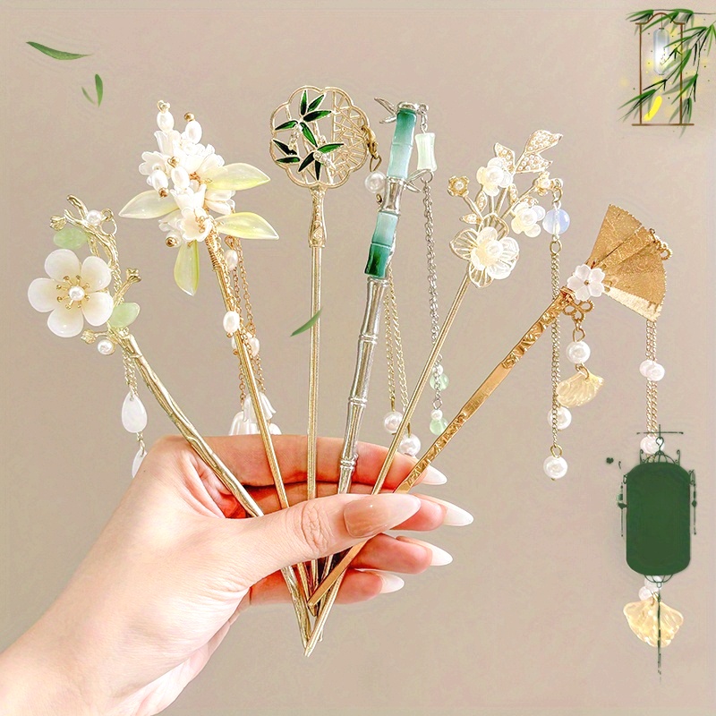 6 8pcs new chinese style tassel hairpin ancient style womens - Temu
