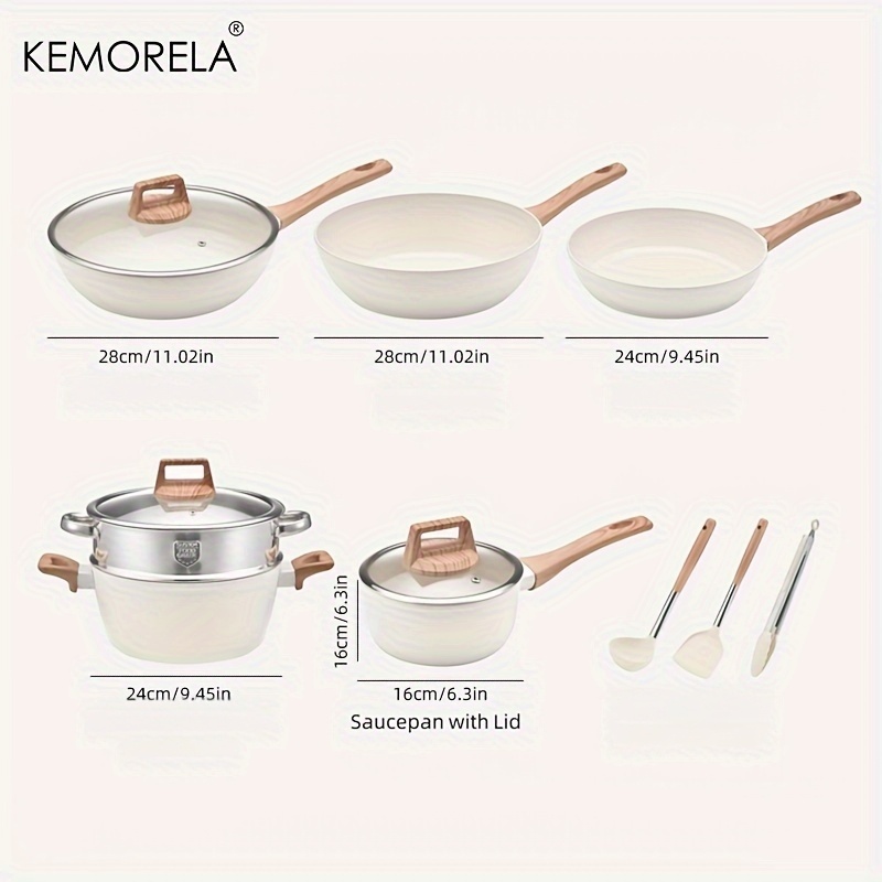   12 piece nonstick cookware set aluminum kitchen pots and pans with induction base including frying pan saucepan steamer silicone utensils tongs     lead cadmium free details 1