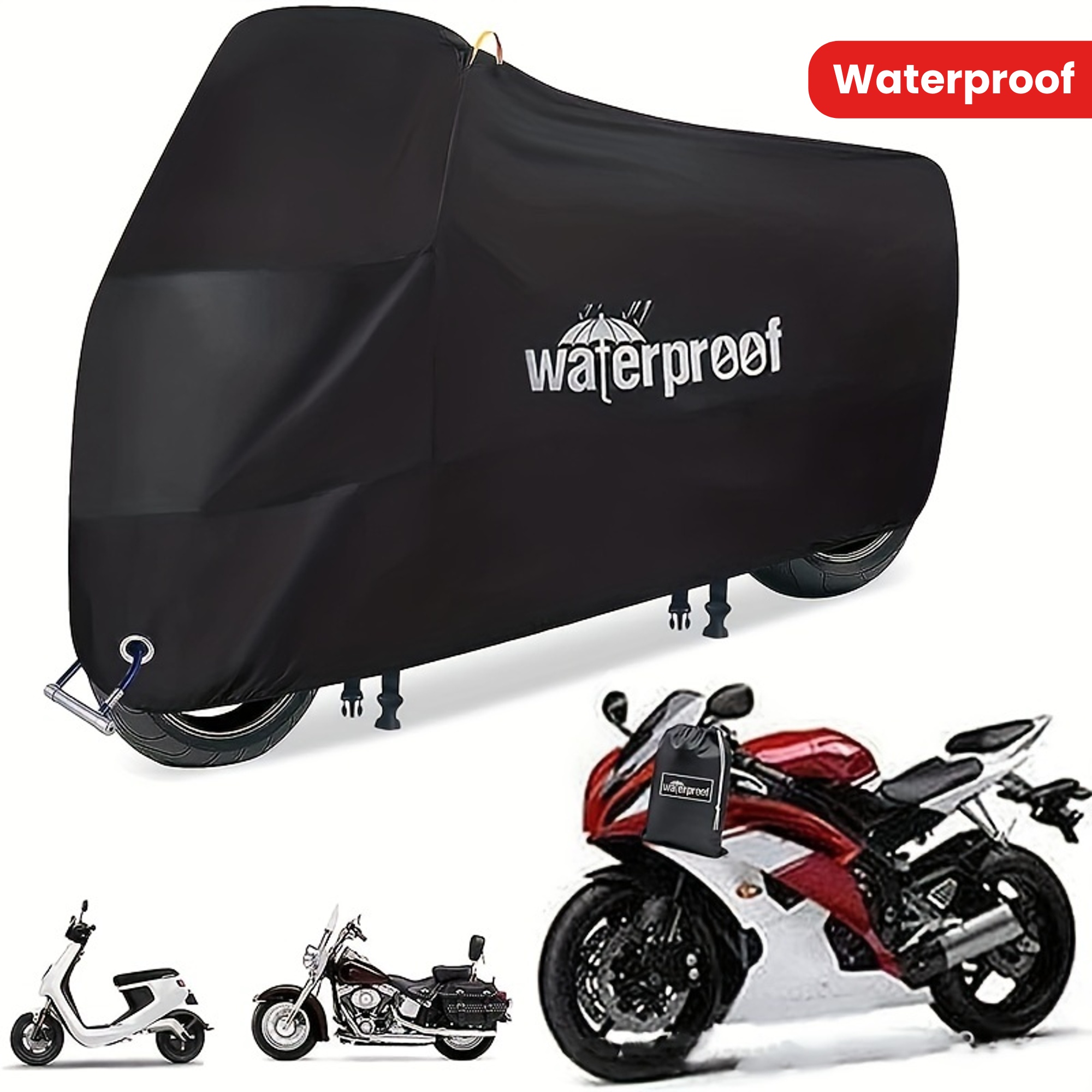 motorcycle covers heavy duty 210d waterproof uv protective tear proof motorbike cover with safety cloth lock holes design details 1
