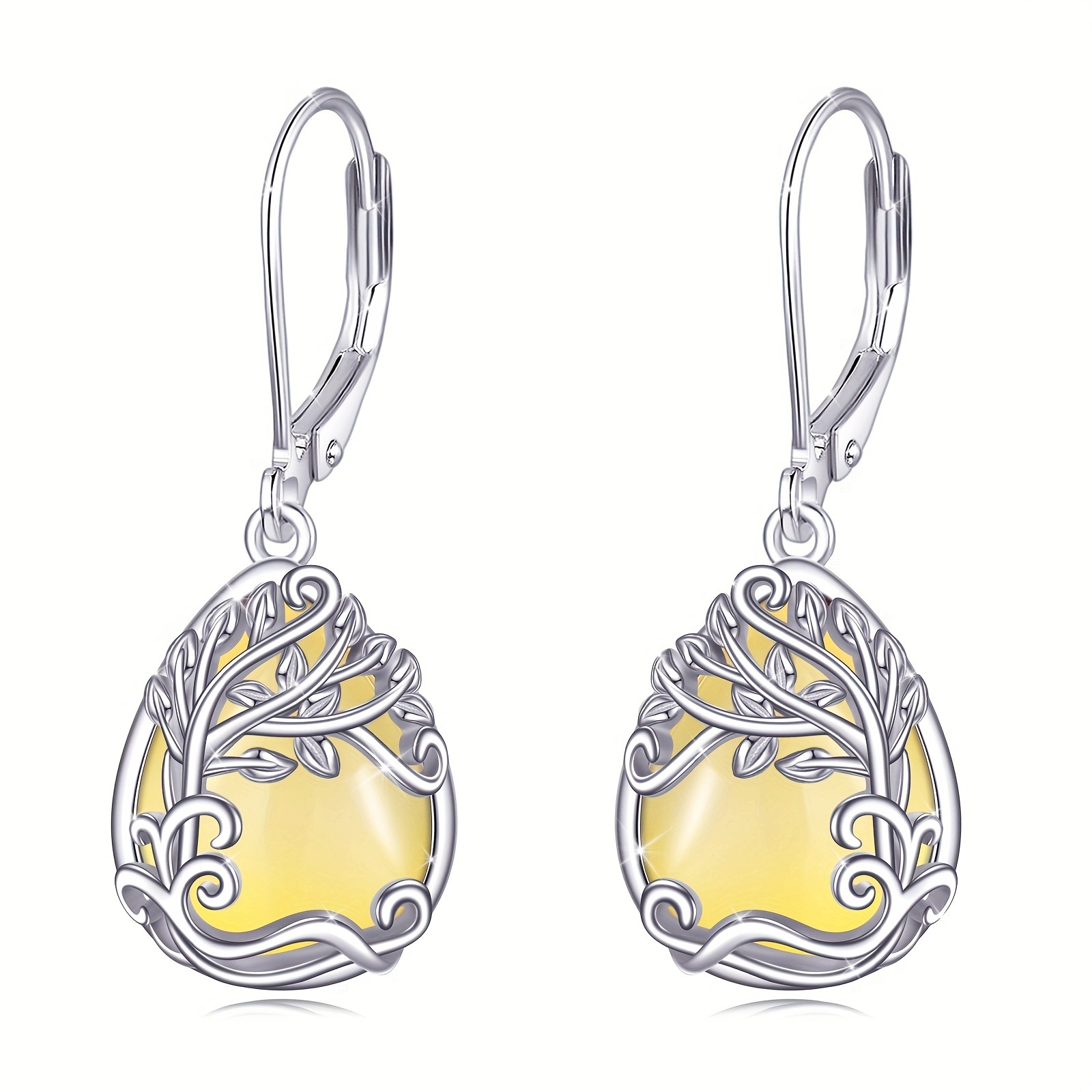 925 sterling   of life yellow agate drop dangle teardrop earrings tree of life leverback earrings for women jewelry gifts Product details 1