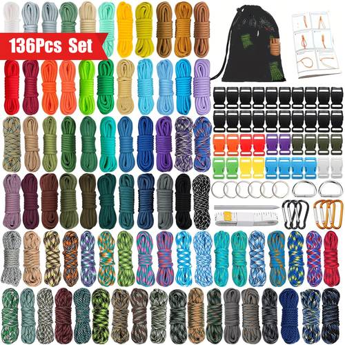136pcs survival paracord bracelet accessory kit with magnesium free lighter compatible for outdoor magnesium free lighter 40 buttons 16 accessories braided ropes 5 lbs tensile strength multi color diy emergency preparedness gear