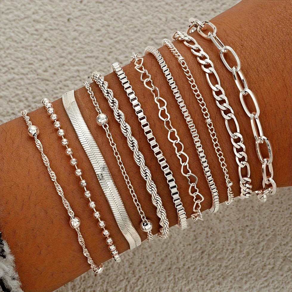 11pc Twisted Snake Bone Chain Bracelet Set for Ladies