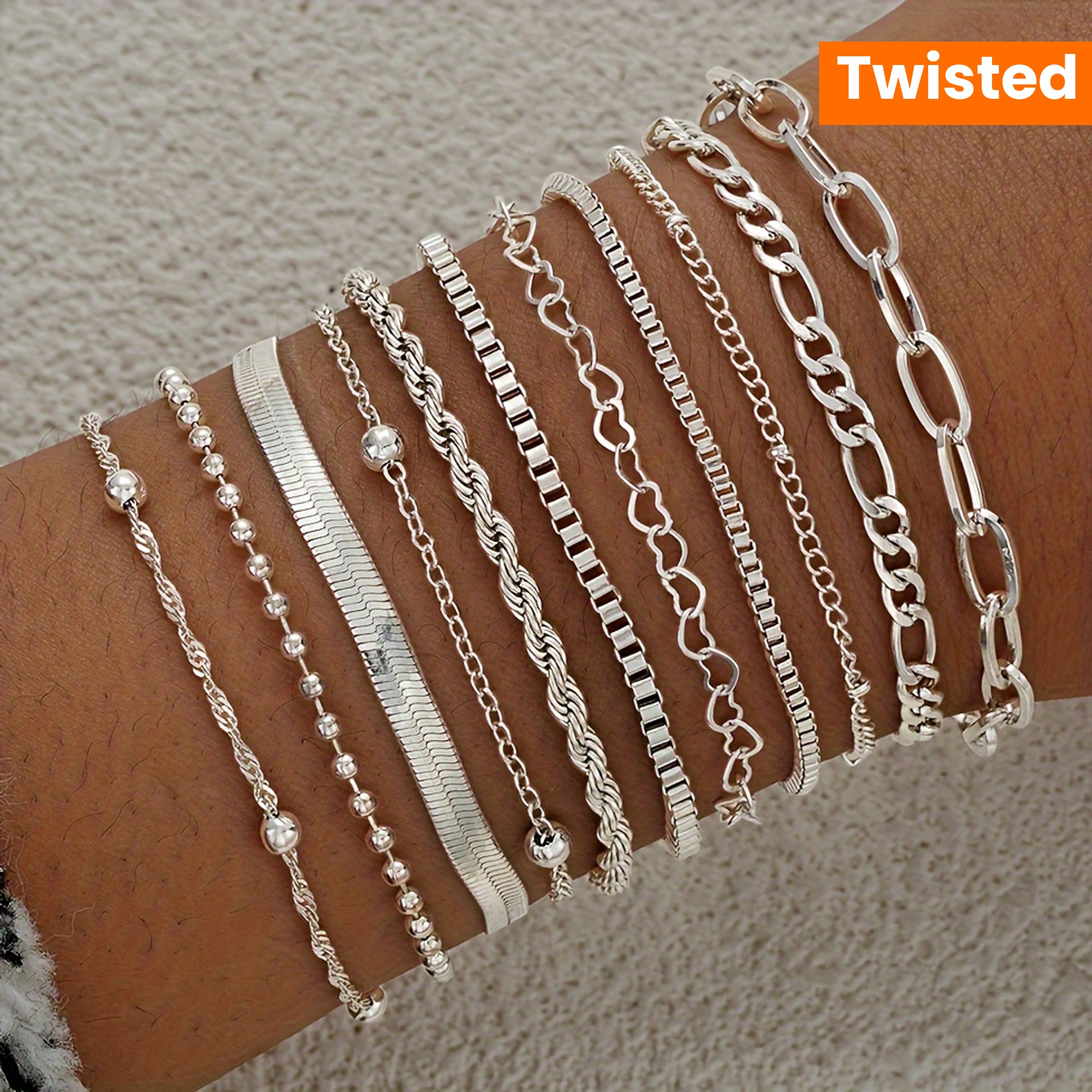 11pc Twisted Snake Bone Chain Bracelet Set for Ladies