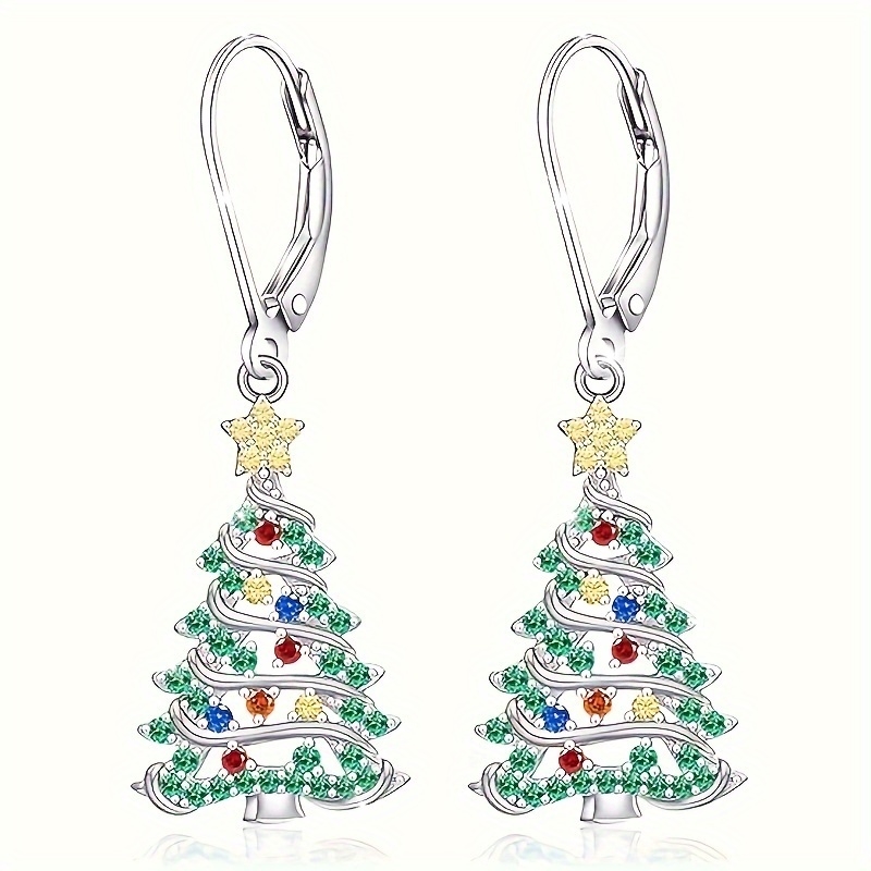 elegant christmas tree pendant earrings set with shiny cubic synthetic zirconia nickel free copper suitable for daily wear and parties Product details 1