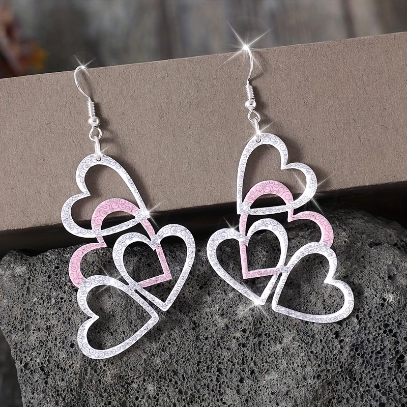 Hollow Heart Dangle Earrings Acrylic Jewelry Gift