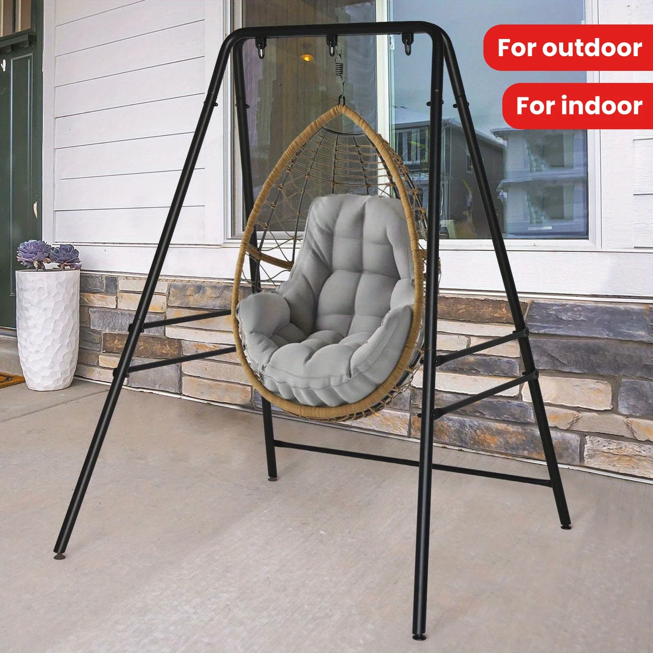 metal hammock chair stand heavy duty hanging chair stand porch swing frame black for outdoor indoor details 0