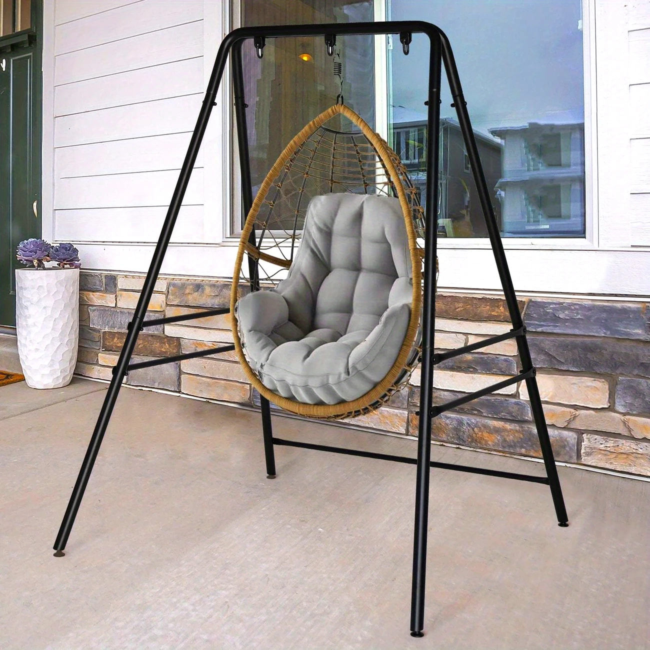 metal hammock chair stand heavy duty hanging chair stand porch swing frame black for outdoor indoor details 7