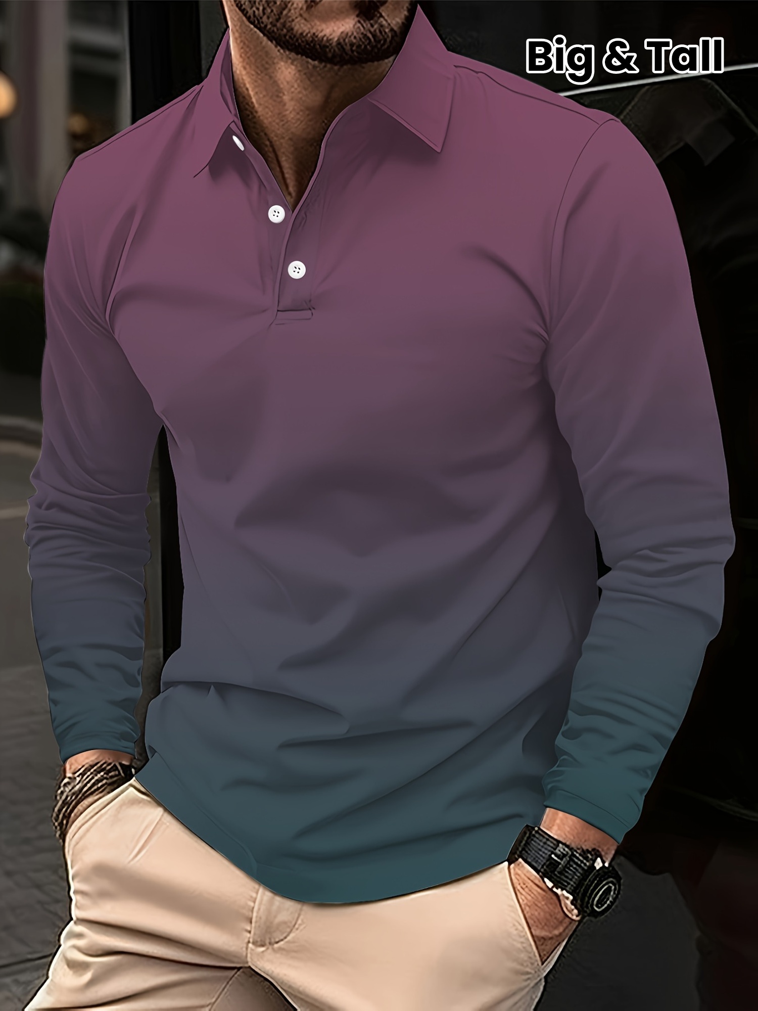 Erkekler için büyük beden uzun kollu golf tişörtü, nefes alabilir, şık ve rahat üst