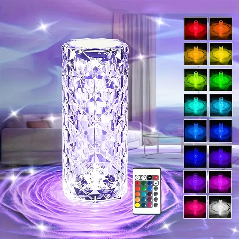 1pc usb rechargeable rose crystal table lamp 500mah lithium battery 3 color and 16 color remote control touch control with usb charging   atmosphere lamp bedroom atmosphere lamp room night light festival birthday gift essential good gift for   of   season Product details 1