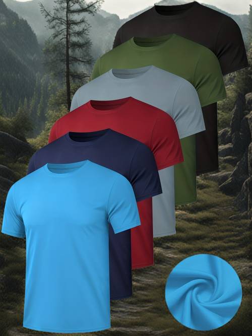 set of 6 mens quick dry athletic t shirts short sleeved for running and fitness