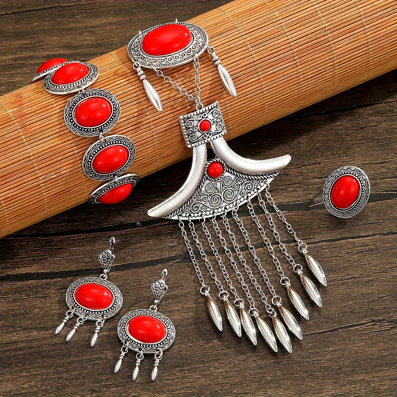 Exotic Red Tassel Jewelry Set for Weddings