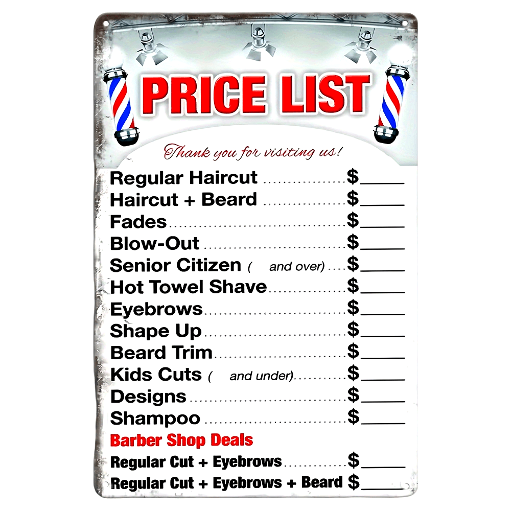 

Metal Poster Plaque Tin Sign, Custom Salon Decoration, Vintage Price List, Metal Poster Plaque, Metal Plaque Blank, Decoration, , Hair Stylist Coffee Bar Wall Decoration, Porch Decorati