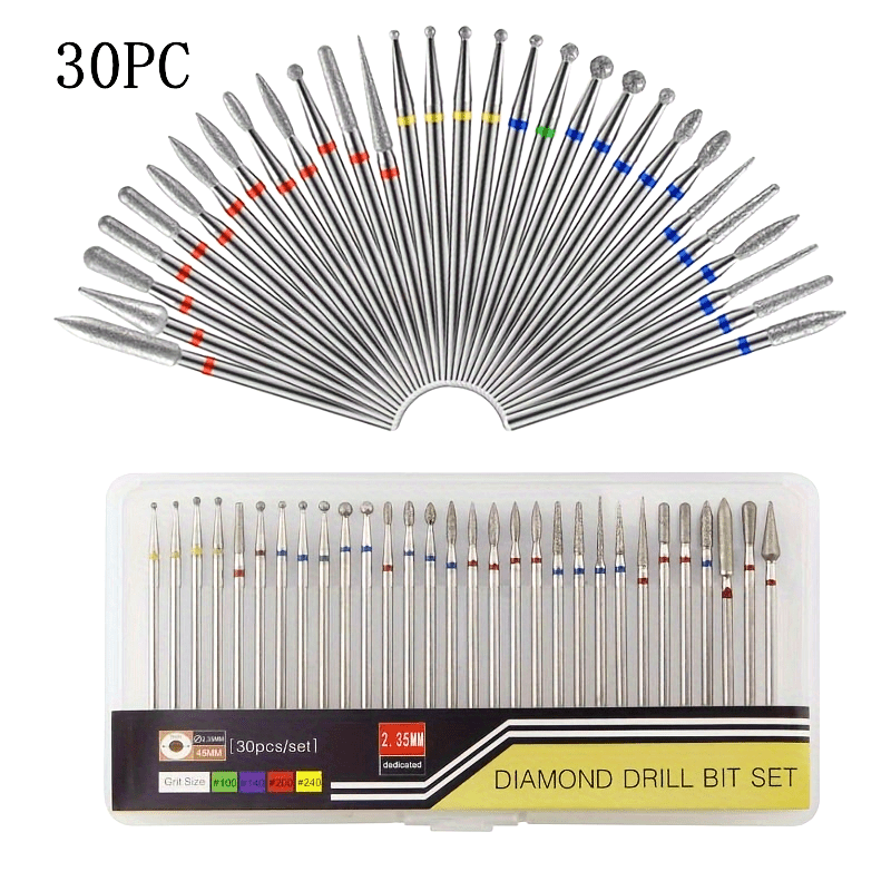 

30pcs Ensemble de forets pour ongles, d'acrylique et de gel pour vernis à ongles, outils de pédicure et de manucure, kit de nettoyage d'art d'ongle non parfumé pour salon et à domicile