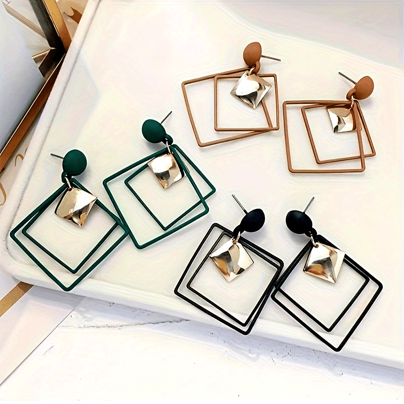 Geometric Rhombus Shaped Square Earrings for Women