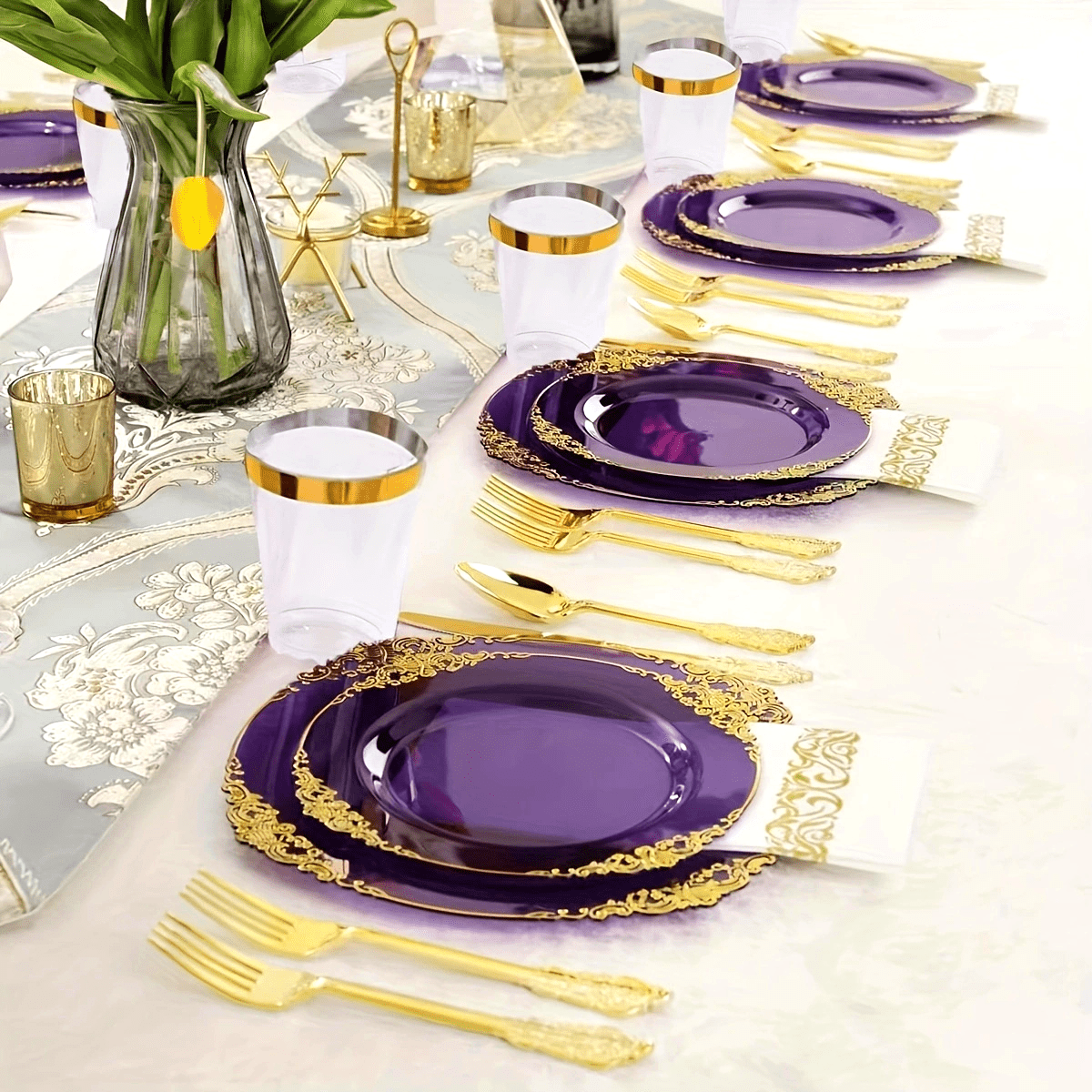 golden border embossed high end tableware set details 1
