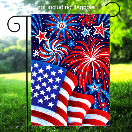 1pc fireworks flag 12x18 inch polyester double sided flag no pole required patriotic home decor yard outdoor decor