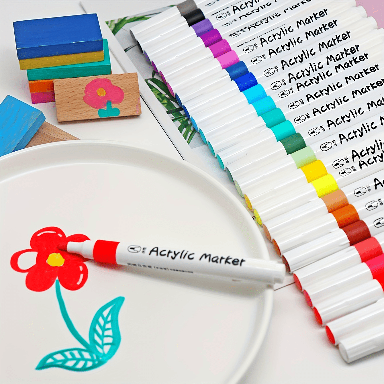 12/24/48 adet Akrilik Marker Kalemler, Kaya Boyama, Seramik, Ahşap, Tuval, Plastik, Cam, Kart Yapımı, Kendin Yap El Sanatları, Sanat Malzemeleri için Büyük Kapasiteli Boya Kalemi