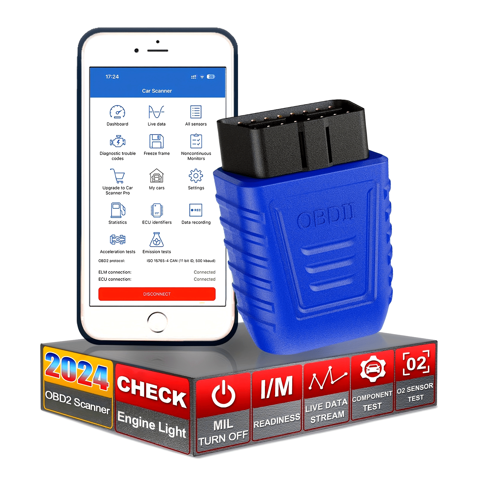 Wireless 5.0 OBD2 Reader, OBDII Car Code Scanner AM2 Diagnostic Tool Compatible With IOS And Android Auto Code Scanner Tool For OBD2 Cars Since 1996