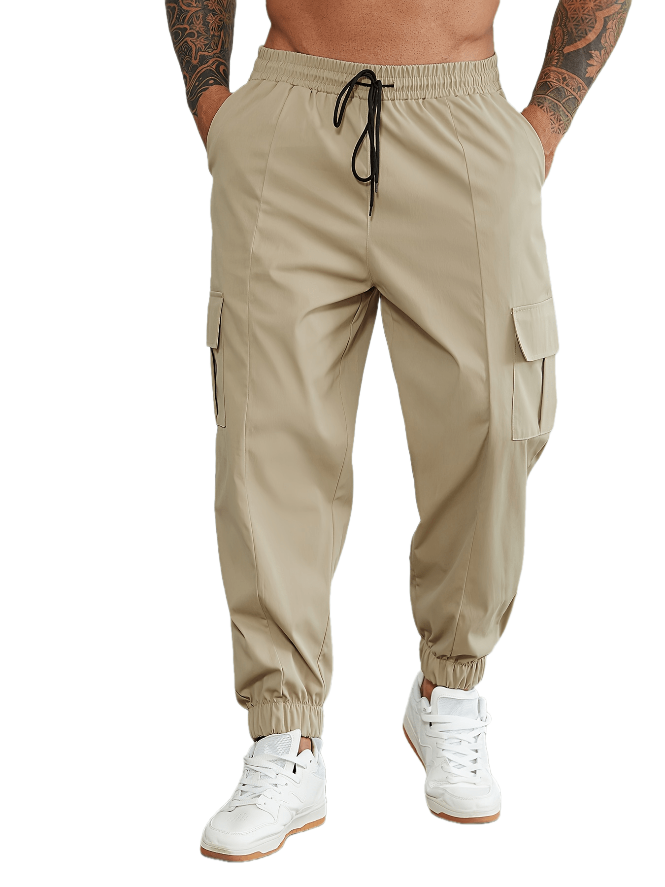 Plus Size Erkeklerin Spor/Açık Hava İçin Düz Kargo Pantolonu, Erkek Giyim