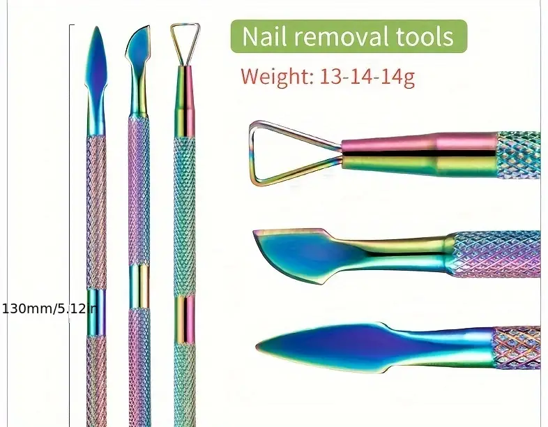 14pcs hypoallergenic stainless steel cuticle pusher and nail file set manicure pedicure tools uv gel polish remover cleaning kit nail tech supplies details 3