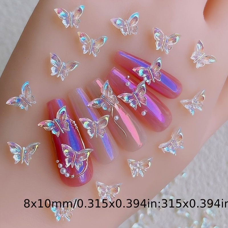 TEMU 50 Piezas, Adornos De Resina Con Forma De Mariposa Aurora Para Uñas, Diamantes De Para Uñas, Suministros Para Decoración De Uñas Para Mujeres Y