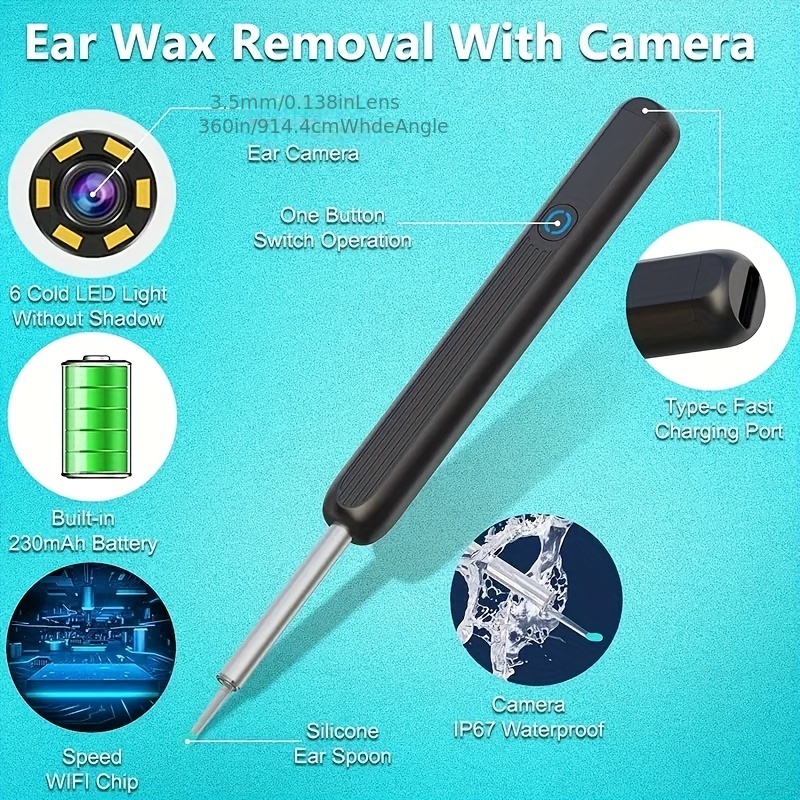 KEWYJAY Outil de nettoyage d'oreilles avec caméra-Extracteur de  cérumen-Soins des oreilles-Nettoyant d'irrigation électrique- Elimination  du