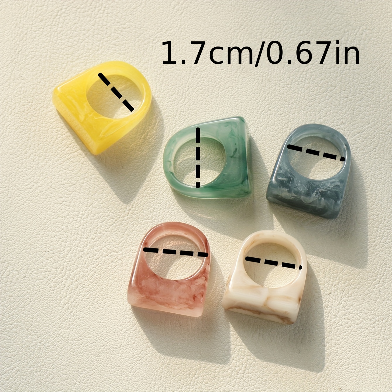 5pc Trapezoidal Multicolor Cute Girly Resin Ring Set