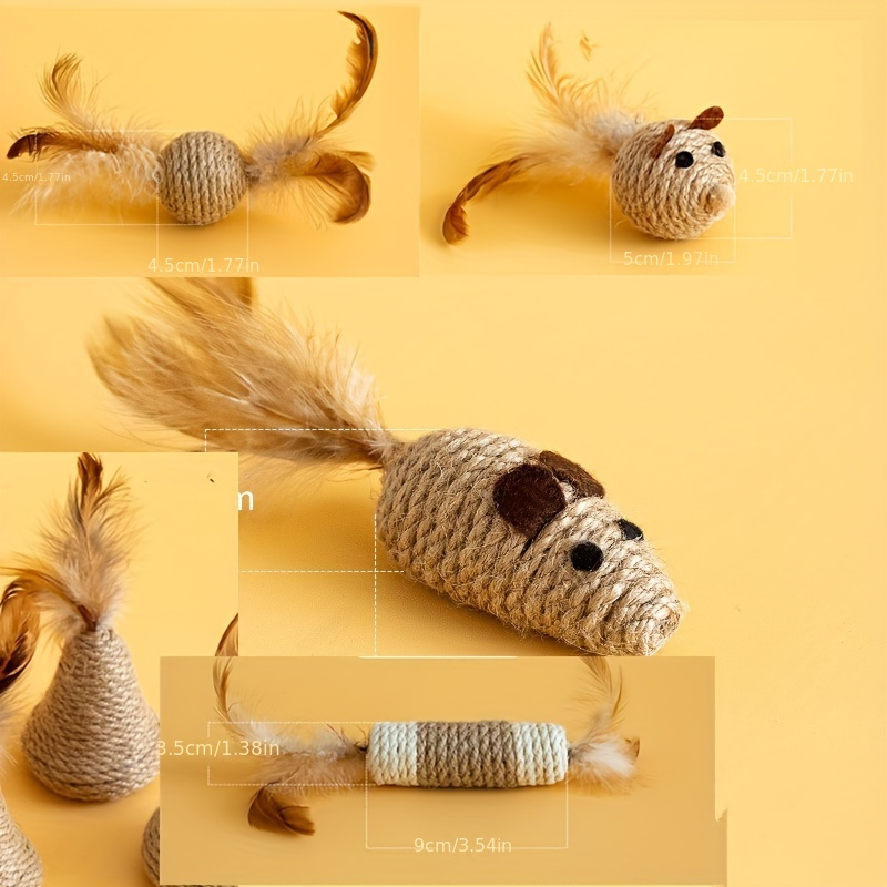 5pcs Cat Toy Set With Sisal & Feathers - Interactive Scratching And Play Toys For Kittens, No Batteries Required