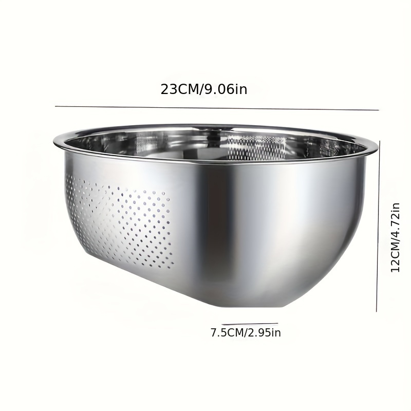 stainless steel colander strainer   mesh slant bottom draining bowl for rice vegetables fruits beans and pasta washing kitchen colander   drain design   material details 6