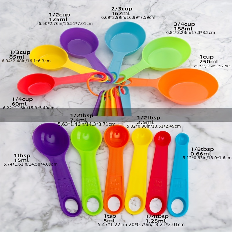 Measuring Cups and Spoons Set, Plastic Measuring Cup Set, Color Measuring  Spoons and Cups Plastic, Cute Measuring Cups and Spoons, Rainbow Plastic