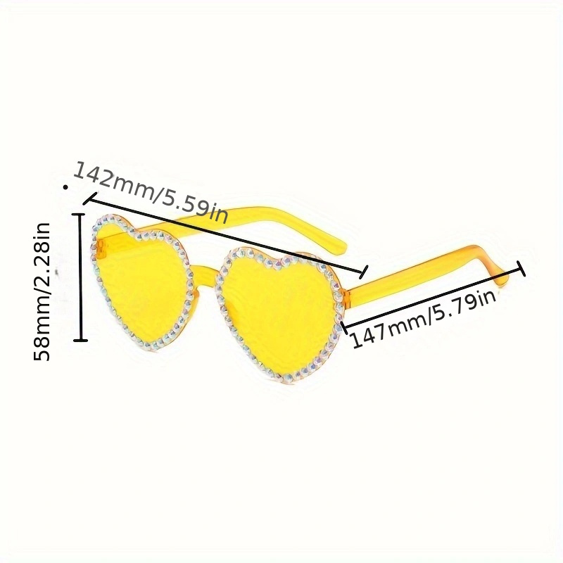 crystal embellished heart shaped glasses yellow lens - Temu  display picture 2