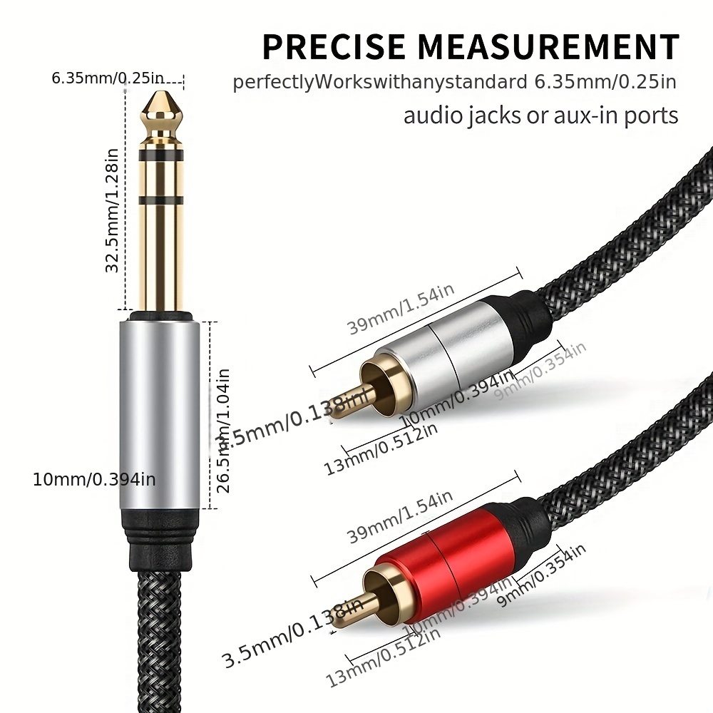 6.35 Mm To 2rca Cable, Rca Cable 6.35mm Male To 2 Rca Male Stereo Audio  Adapter Y Splitter Rca Cable