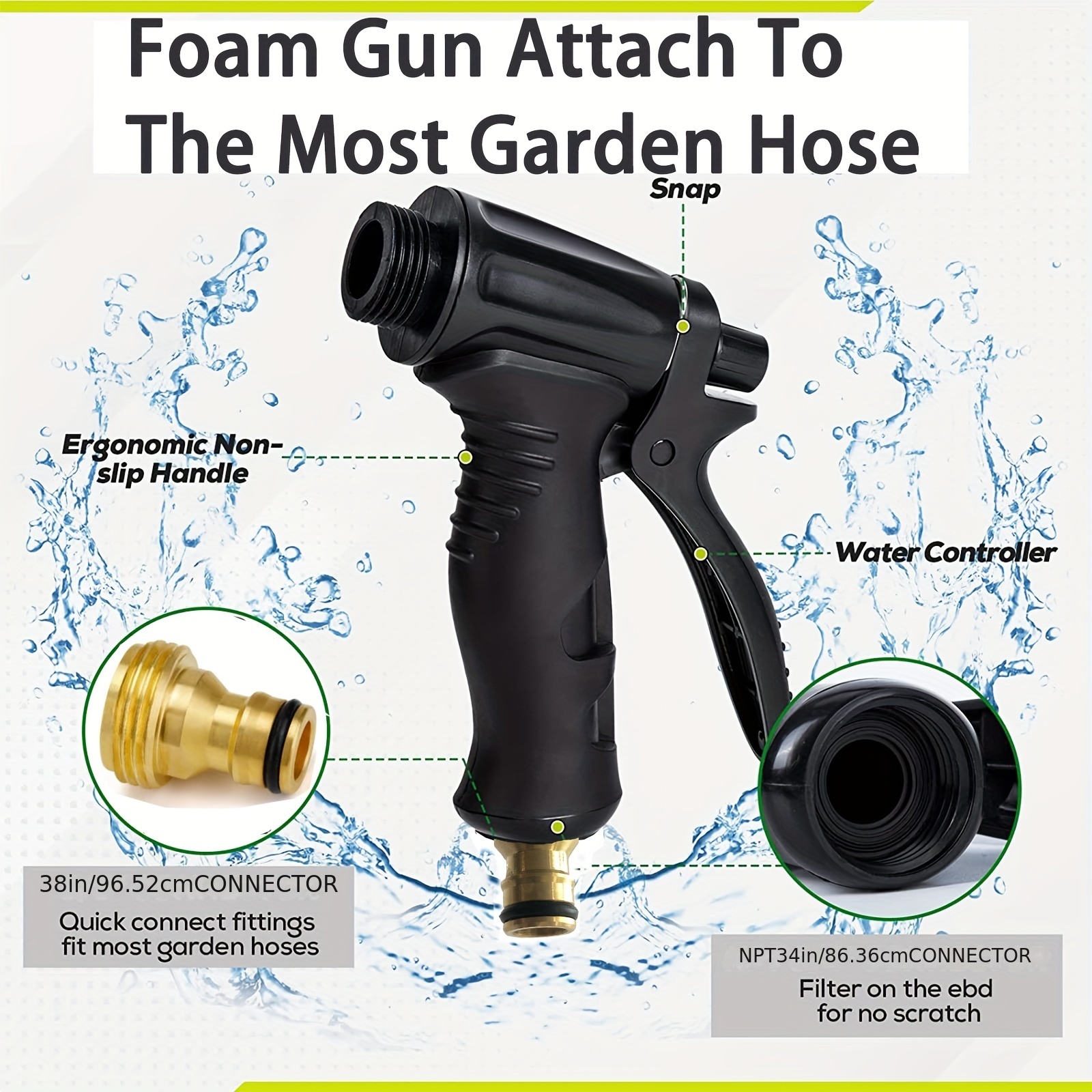 Foam Cannon For Garden Hose, Adjustment Ratio Dial Foam Gun, Car Wash Soap  Spray Foamer Green