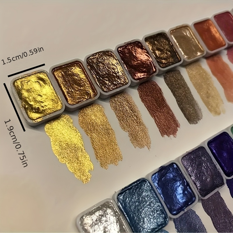 24-Color Mini Pearlescent Watercolor Pigment Set with Brush in Transparent Box for Painting, Nail Art, and Clay Coloring