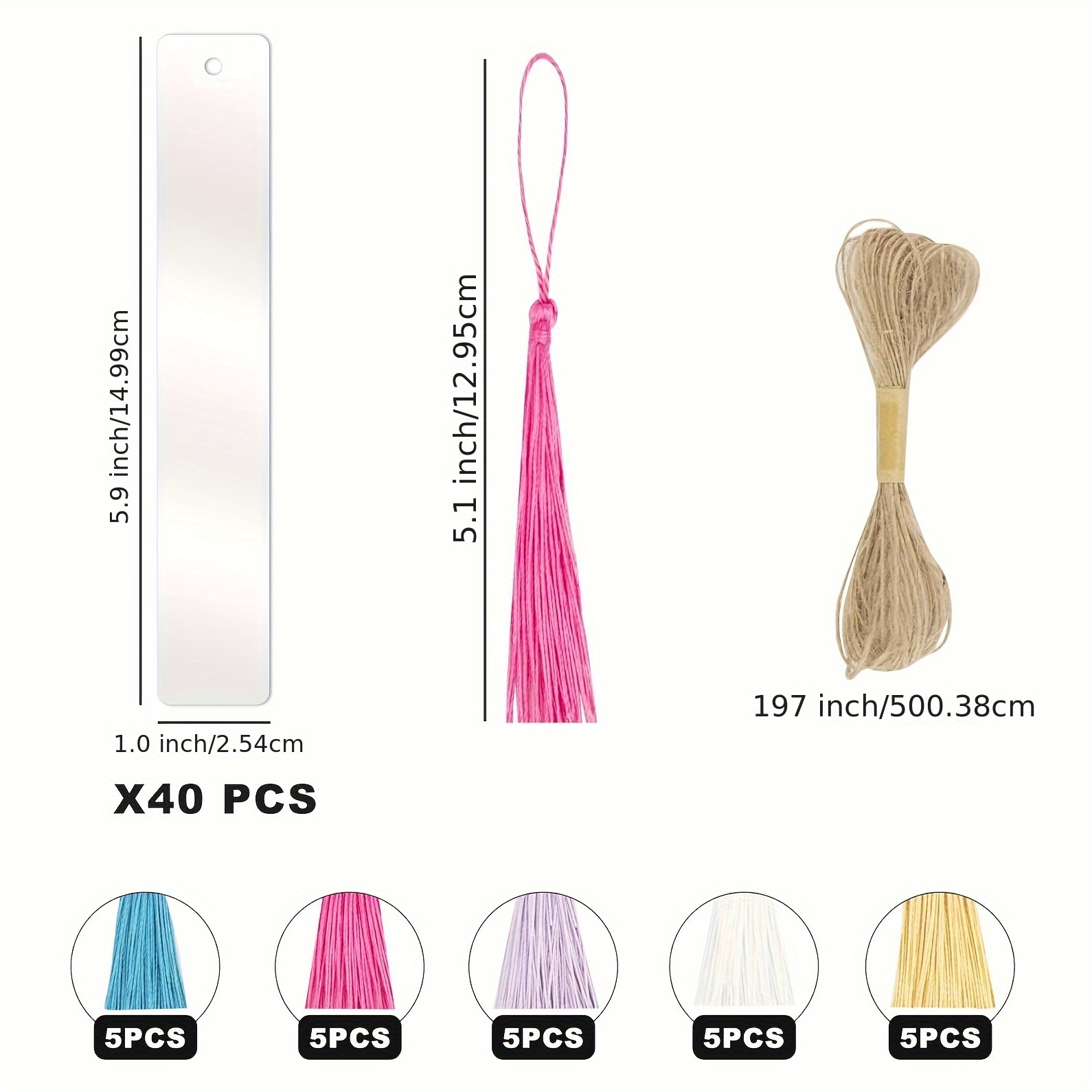 Blank Acrylic Bookmark Set With Tassels And String For Diy - Temu