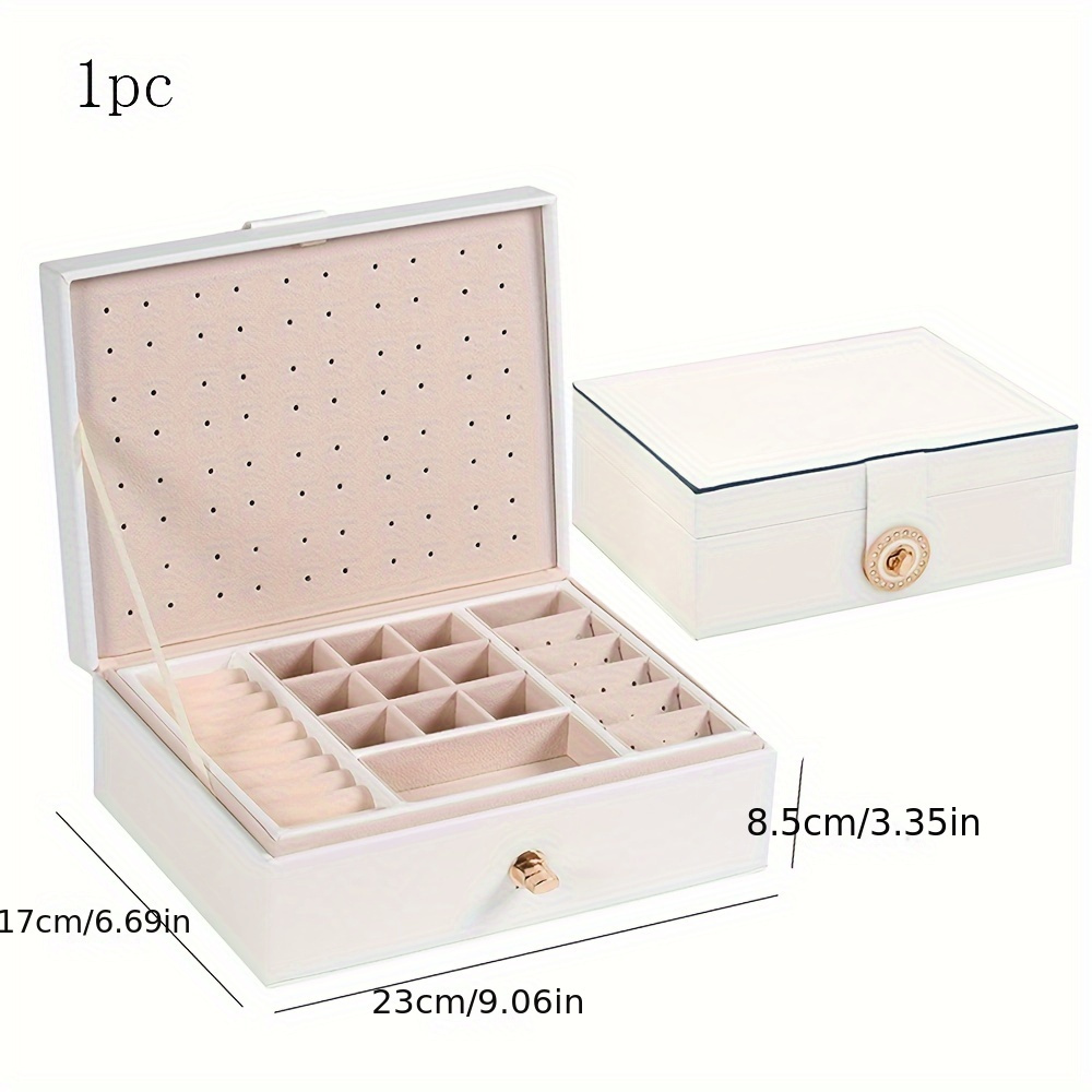 Large Capacity Jewelry Box With Lock, Leather Storage Case For Necklaces, Rings, Earrings