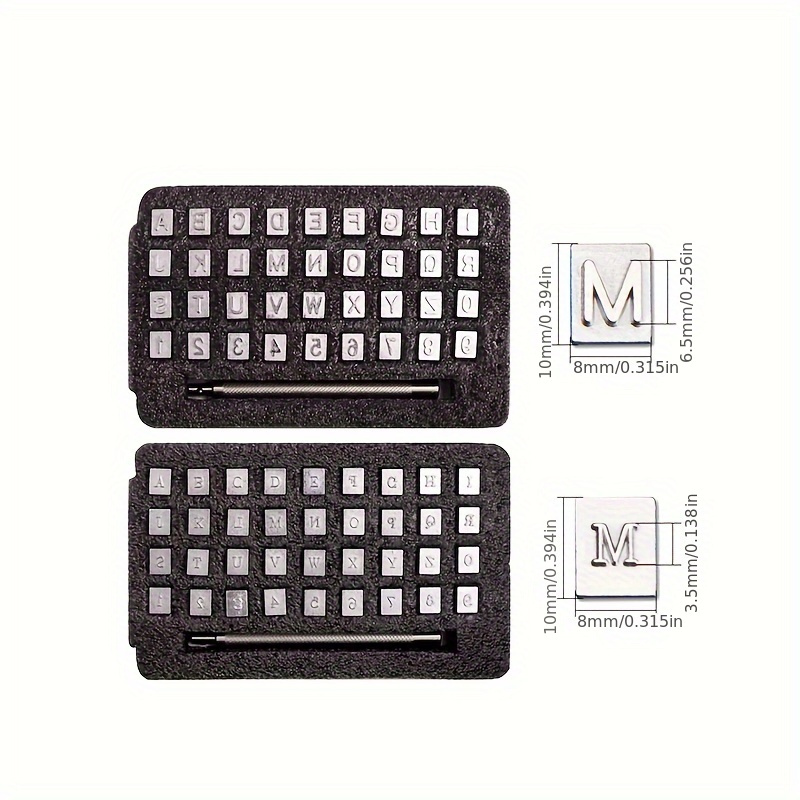 Kit D'estampage Métal 63 Pièces - Poinçons Lettres Et Chiffres 3 Mm, Marteau, Bloc En Acier, Pour Bijoux Et Cuir - 7
