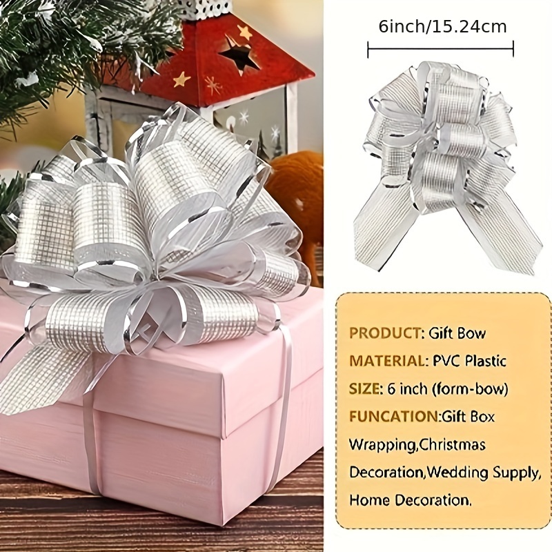 Christmas Pull Bows for Presents - 5'' Wide Gift Wrapping Bows with Ribbon  for Xmas Decoration - 10 PCS Set