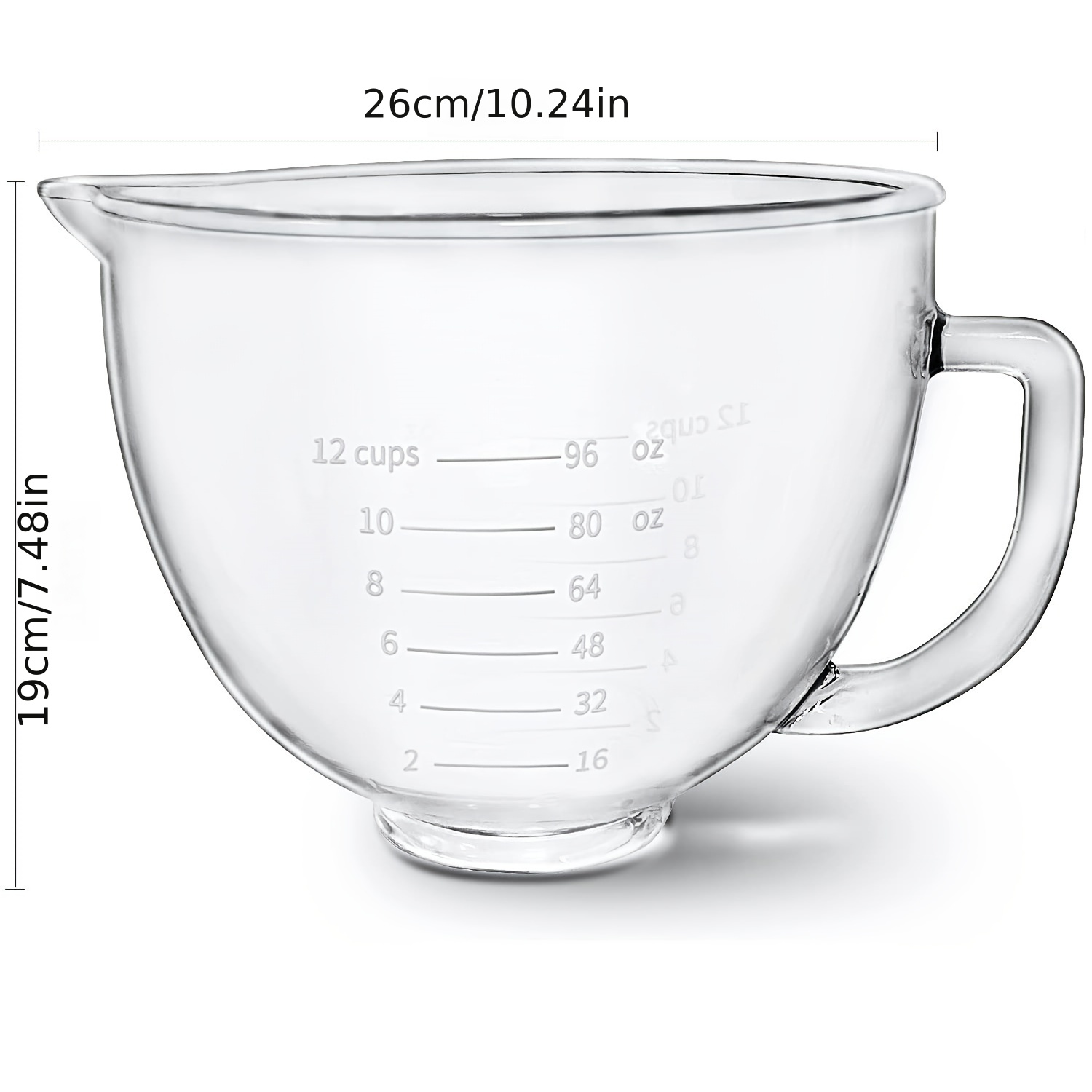 Glass Mixing Bowl 5 Qt, Mixing Bowl For Kitchenaid 4.5 And 5 Quart