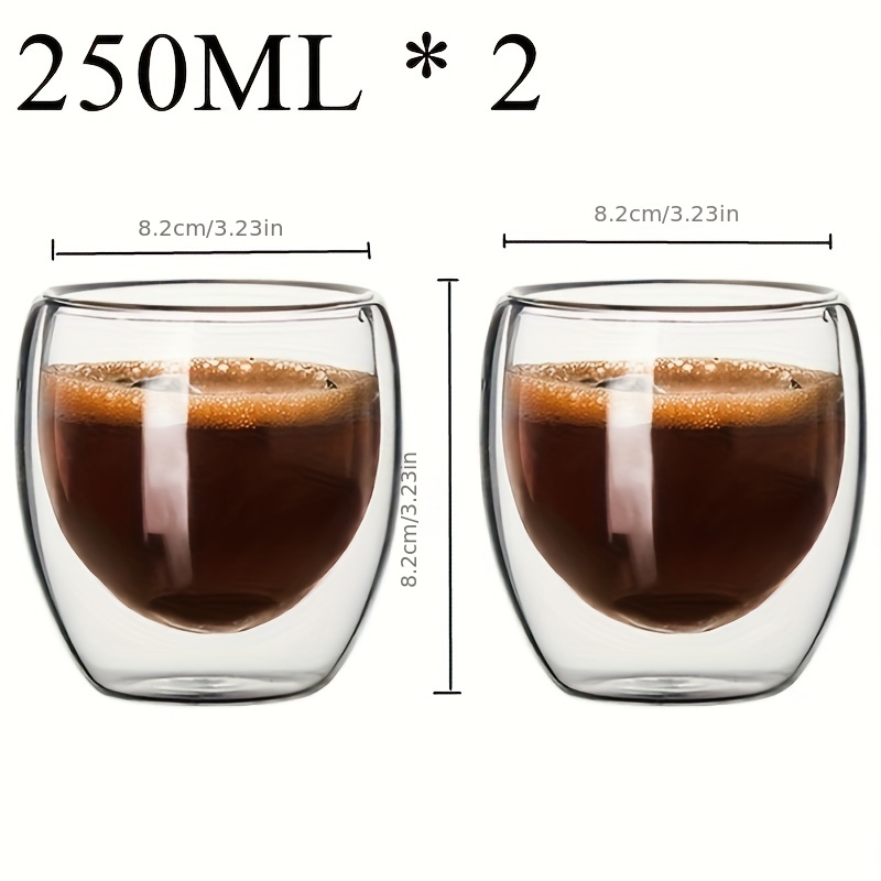  Tazas de café de vidrio de doble pared, tazas de espresso,  vasos para café y té, tazas de vidrio aisladas con mango grande, tazas  transparentes cada una de 6.8 fl oz