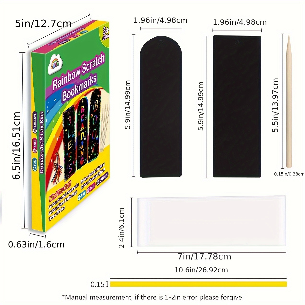 3 Style Magic Scratch Rainbow Bookmarks Making Kit for Kids