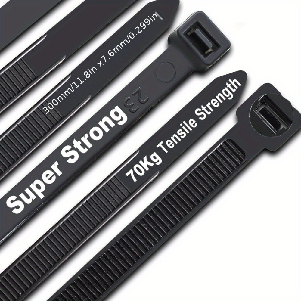 

100/200/300pcs Cable Tie Black, 300mm×7.6mm Heavy Duty, Tensile Strength 70 Kg, Large Uv Resistant, Strong Nylon Cable Tie