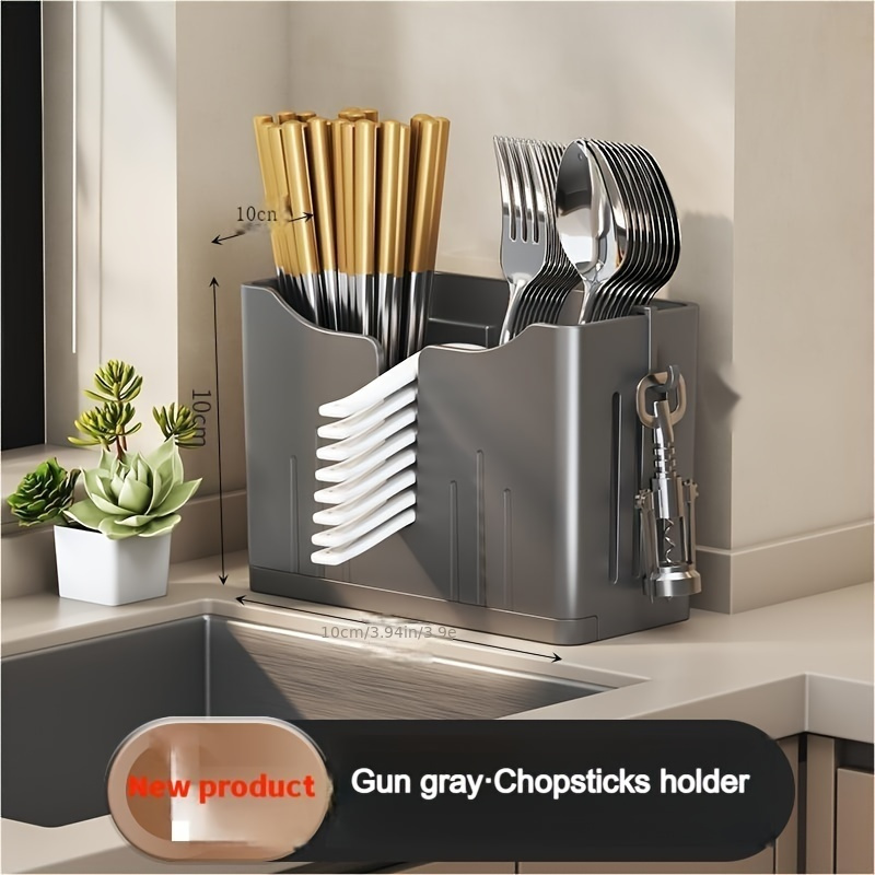 1pc kitchen utensil holder multifunctional draining chopstick cage punch free wall mounted cutlery storage organizer caddy flatware organizers kitchen storage accessories details 2