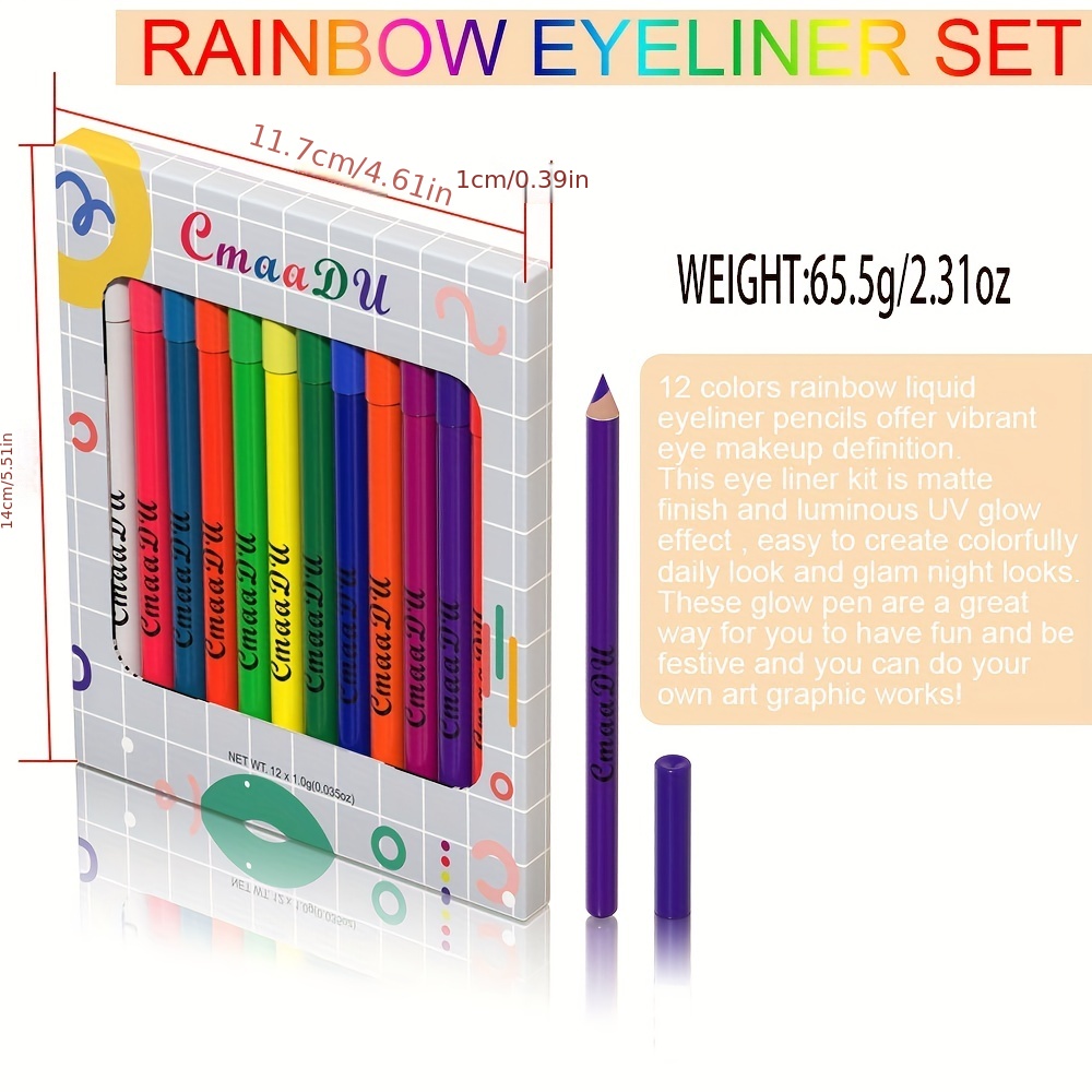 12 Colors Fluorescent Eyeliner Pen Uv Glow Neon Eyeliner - Temu